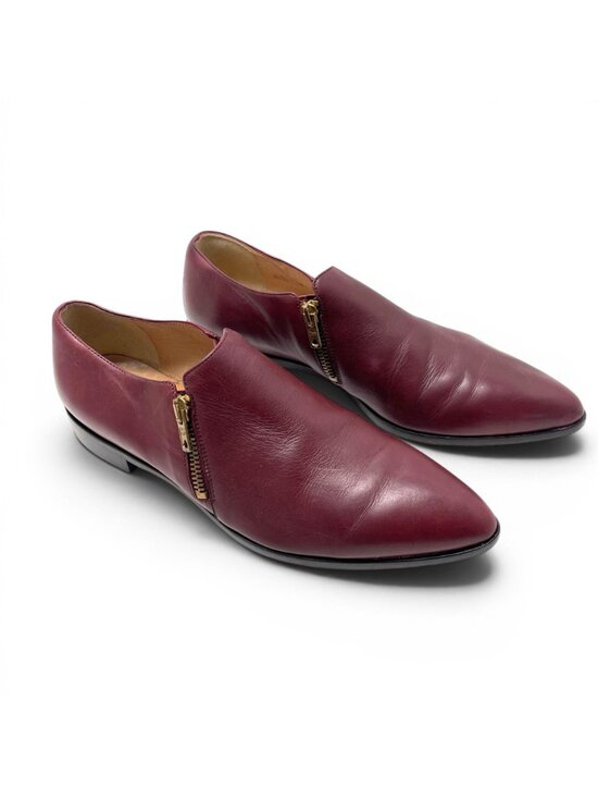 J.Crew Italian Leather Burgundy Zip Loafers Size 9 Minimalist Oxblood Shoes